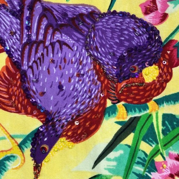 Handmade Yellow Tropical Floral Patterned Sleeveless Mini Dress size ~M - Picture 6 of 15